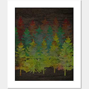 Pine Trees Painted Wood Style Wall Art Posters and Art